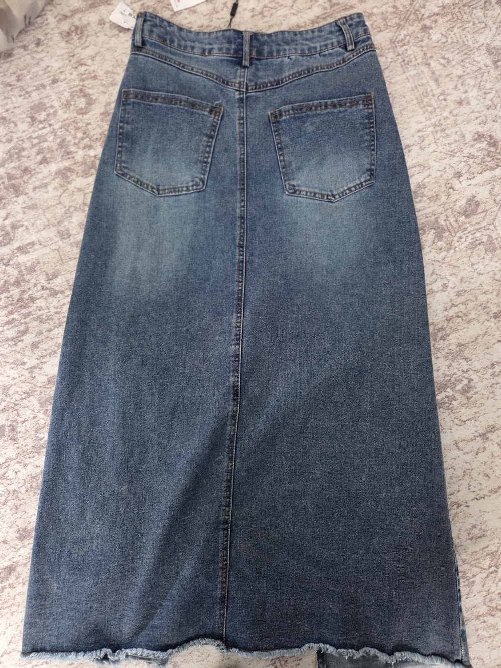 Vigoss Blue High-Waist Maxi Denim Skirt with Center Front Slit - Picture 3 of 6